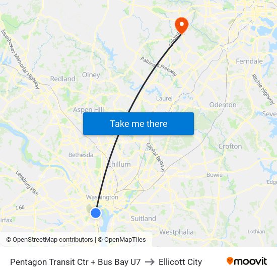 Pentagon Transit Ctr + Bus Bay U7 to Ellicott City map