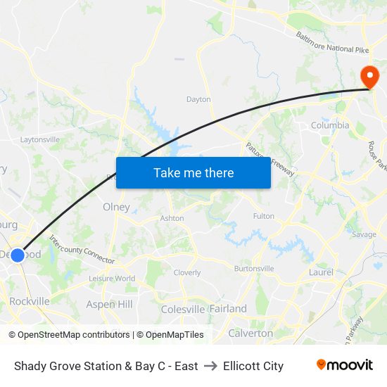 Shady Grove Station & Bay C - East to Ellicott City map