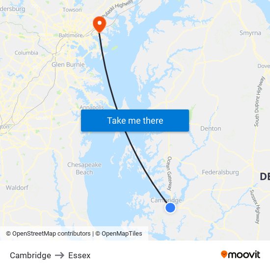 Cambridge to Essex map