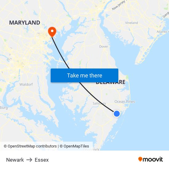 Newark to Essex map