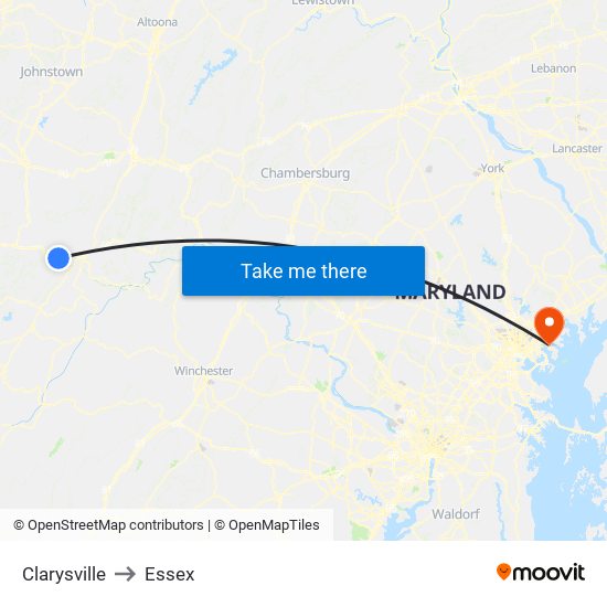 Clarysville to Essex map