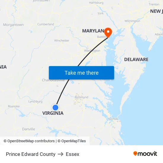 Prince Edward County to Essex map