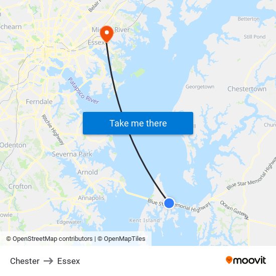 Chester to Essex map