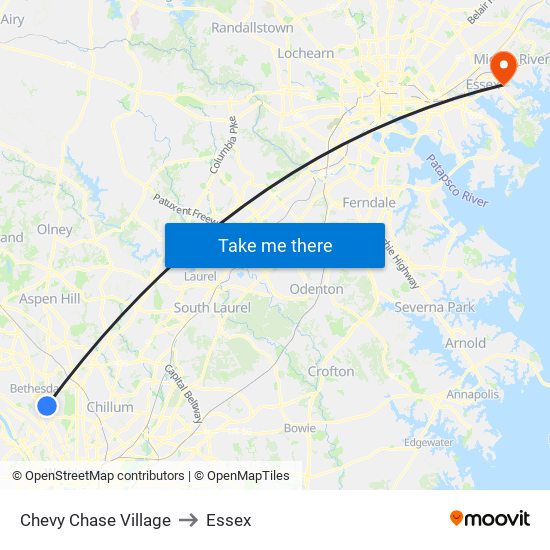 Chevy Chase Village to Essex map