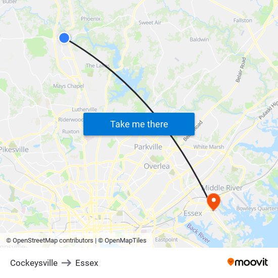 Cockeysville to Essex map