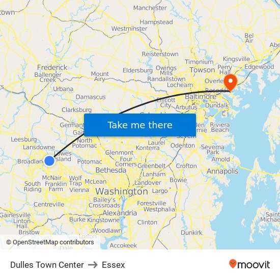 Dulles Town Center to Essex map