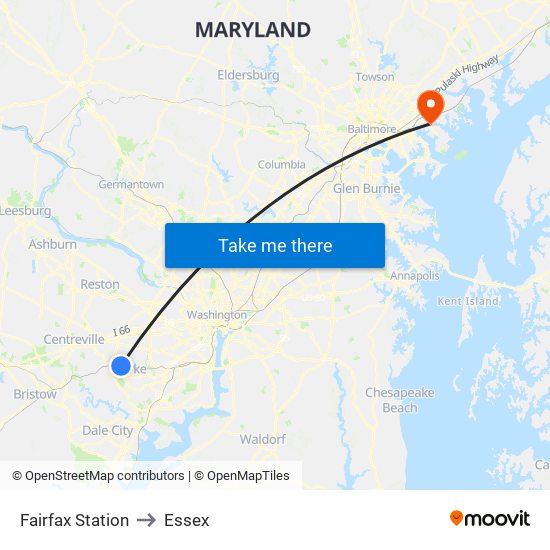 Fairfax Station to Essex map