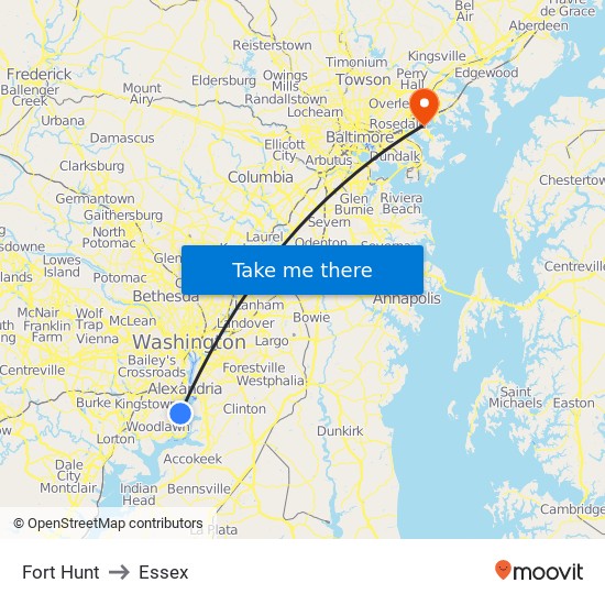 Fort Hunt to Essex map