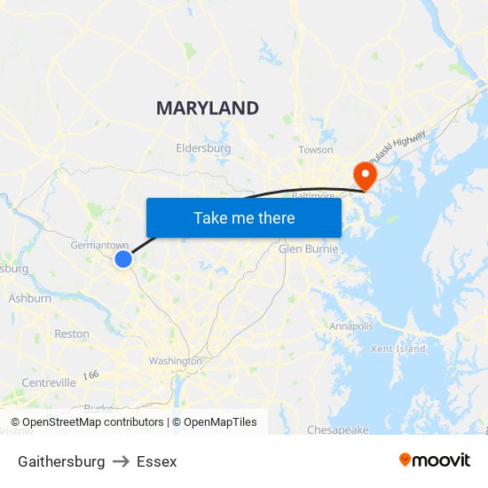 Gaithersburg to Essex map