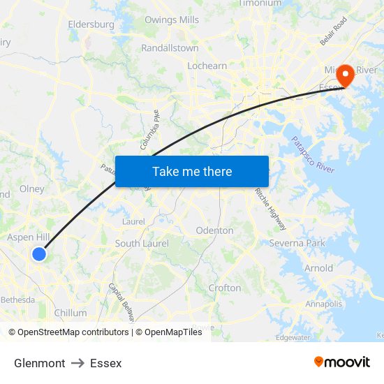 Glenmont to Essex map