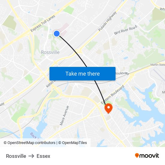 Rossville to Essex map