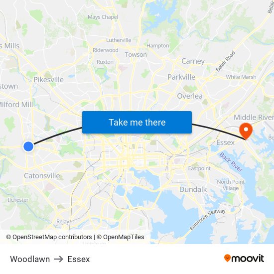 Woodlawn to Essex map