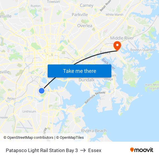 Patapsco Light Rail Station Bay 3 to Essex map