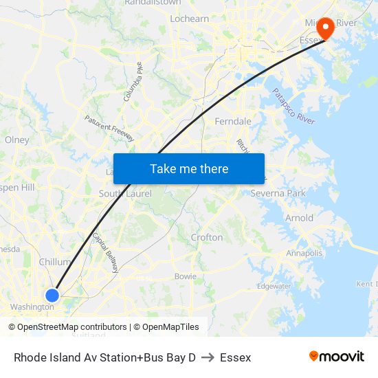 Rhode Island Ave-Brentwood+Bay D to Essex map