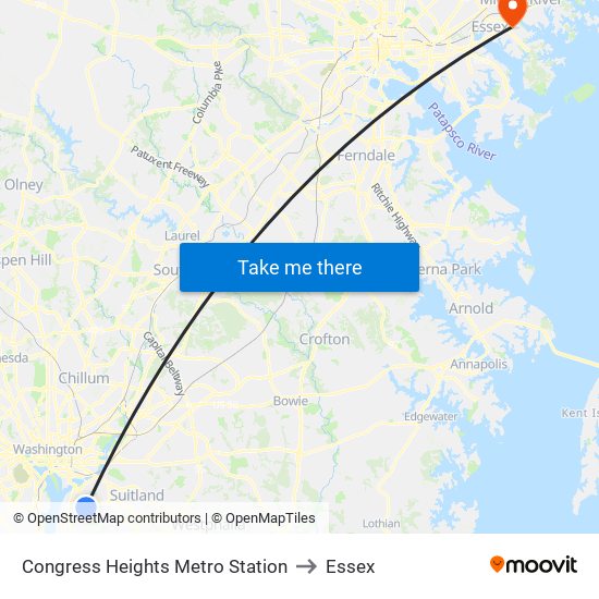 Congress Heights Metro Station to Essex map