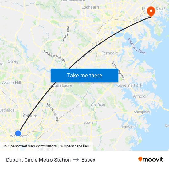 Dupont Circle Metro Station to Essex map