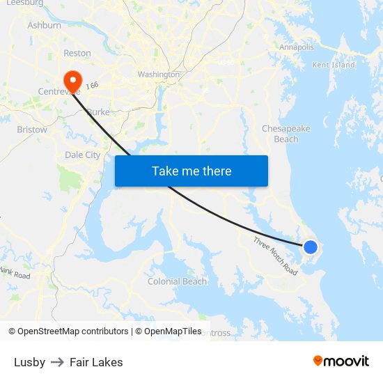 Lusby to Fair Lakes map