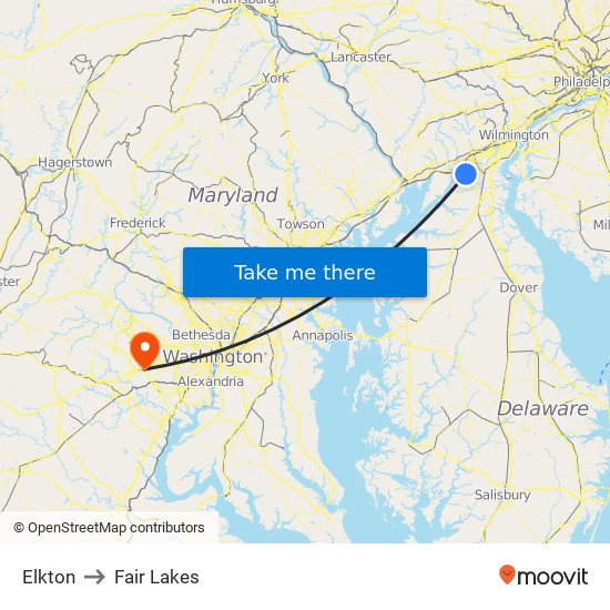 Elkton to Fair Lakes map
