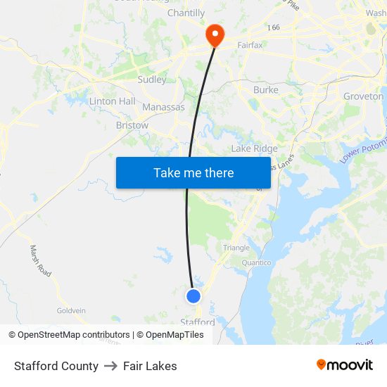 Stafford County to Fair Lakes map