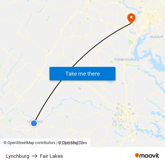 Lynchburg to Fair Lakes map