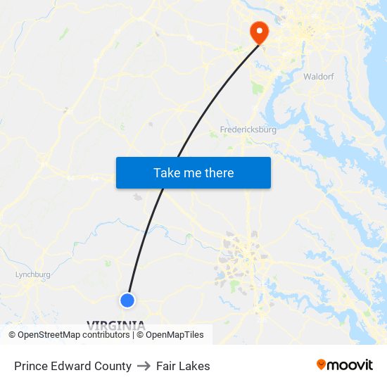 Prince Edward County to Fair Lakes map