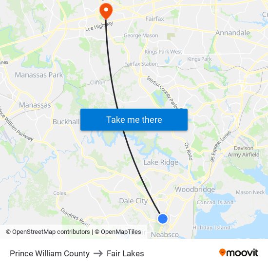 Prince William County to Fair Lakes map