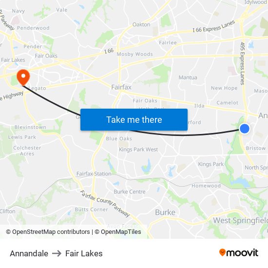 Annandale to Fair Lakes map