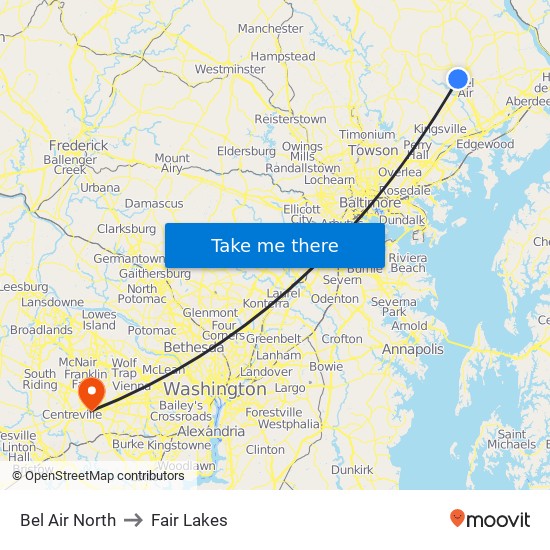 Bel Air North to Fair Lakes map