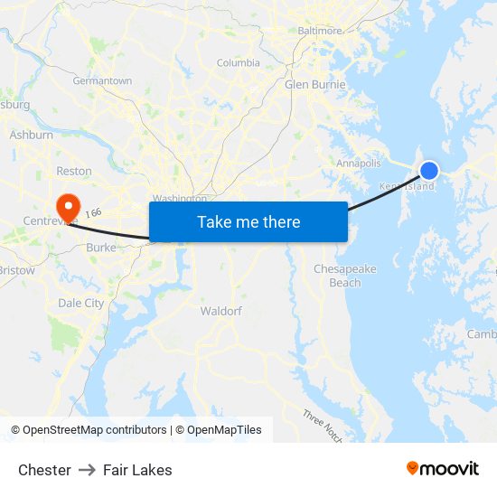 Chester to Fair Lakes map