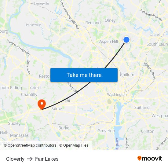 Cloverly to Fair Lakes map