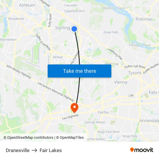 Dranesville to Fair Lakes map