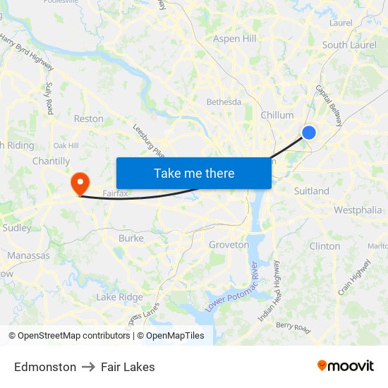 Edmonston to Fair Lakes map