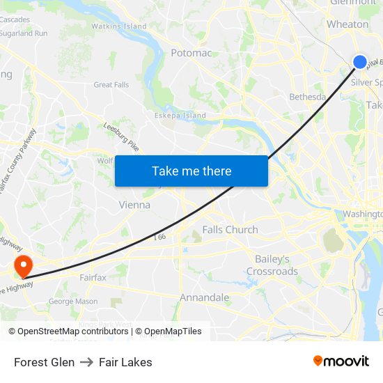 Forest Glen to Fair Lakes map