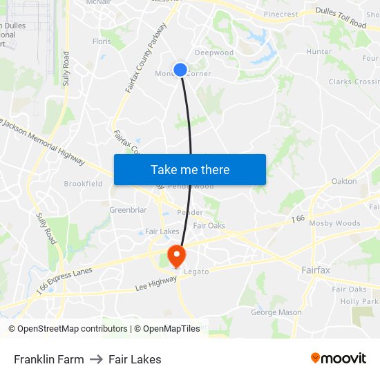 Franklin Farm to Fair Lakes map