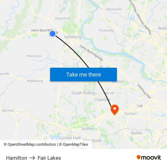 Hamilton to Fair Lakes map