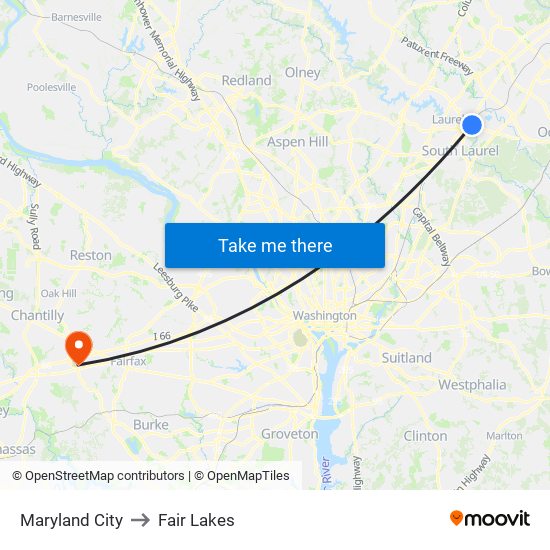 Maryland City to Fair Lakes map