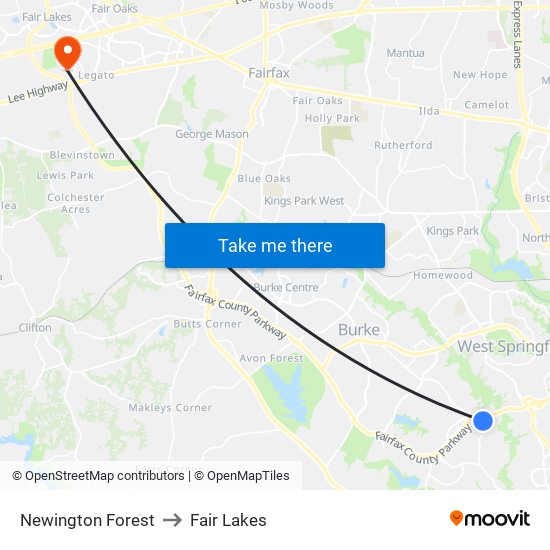 Newington Forest to Fair Lakes map