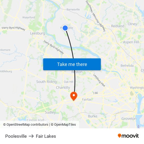 Poolesville to Fair Lakes map