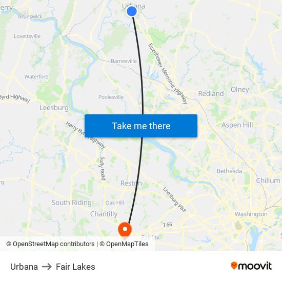 Urbana to Fair Lakes map