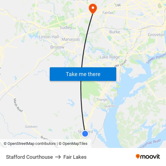 Stafford Courthouse to Fair Lakes map