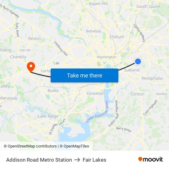 Addison Road Metro Station to Fair Lakes map