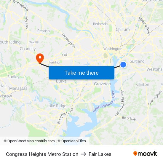 Congress Heights Metro Station to Fair Lakes map