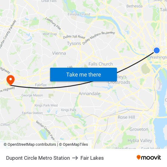 Dupont Circle Metro Station to Fair Lakes map