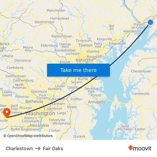 Charlestown to Fair Oaks map