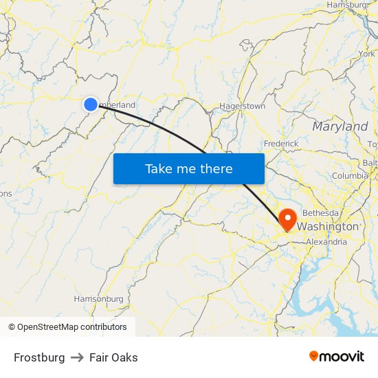 Frostburg to Fair Oaks map