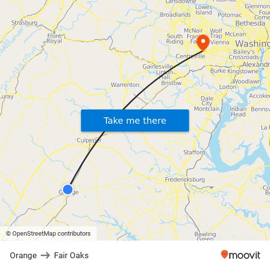 Orange to Fair Oaks map