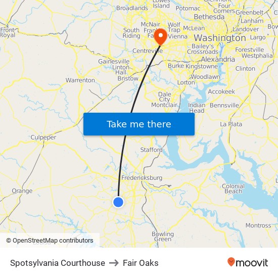 Spotsylvania Courthouse to Fair Oaks map