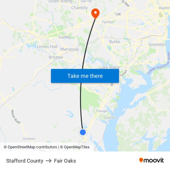 Stafford County to Fair Oaks map