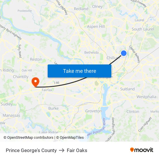 Prince George's County to Fair Oaks map