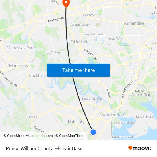 Prince William County to Fair Oaks map